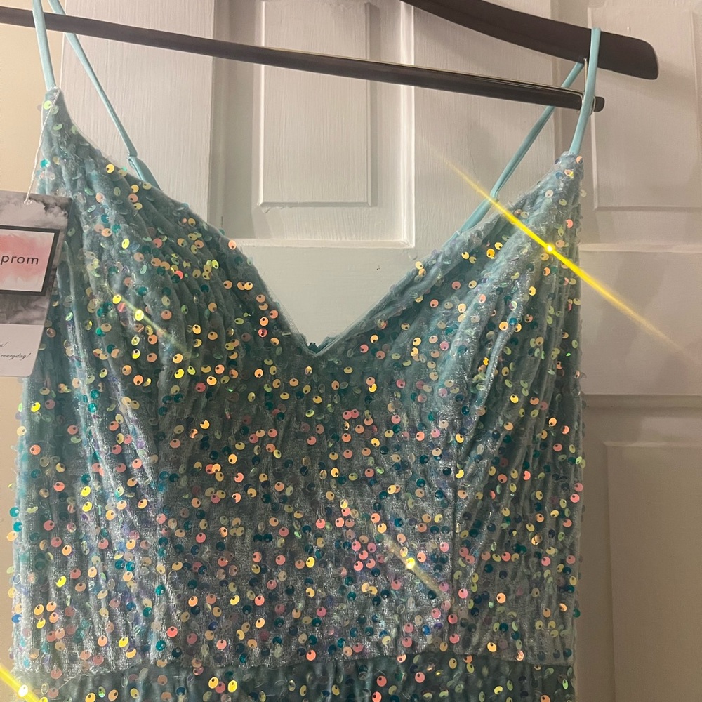 Blueish Green Sparkly Prom Dress - Picture 7 of 8